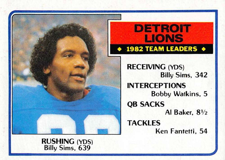 1983 Topps #58 Billy Sims TL VG Detroit Lions 