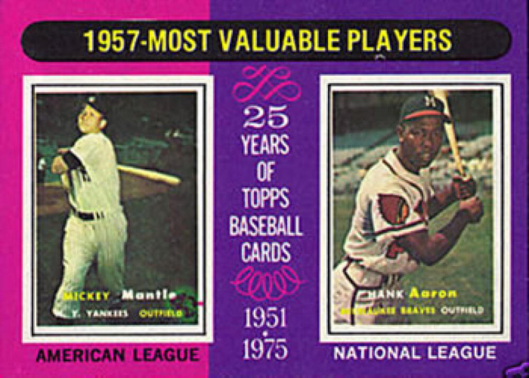 1975 Topps #195 Mickey Mantle/Hank Aaron 1957 MVP's VG New York Yankees/Milwaukee Braves 
