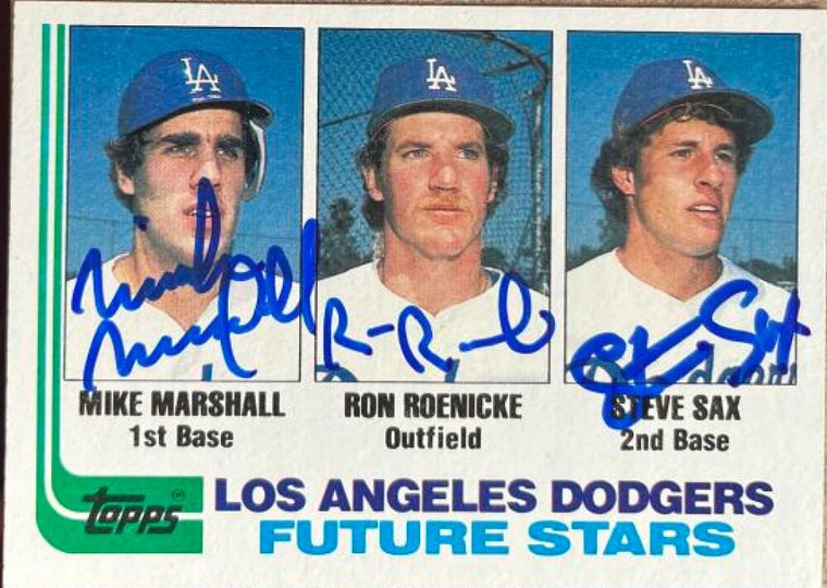Ron Roenicke, Mike Marshall, & Steve Sax Autographed 1982 Topps #681 Los Angeles Dodgers RC 