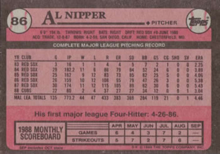 1989 Topps #86 Al Nipper NM-MT Chicago Cubs 