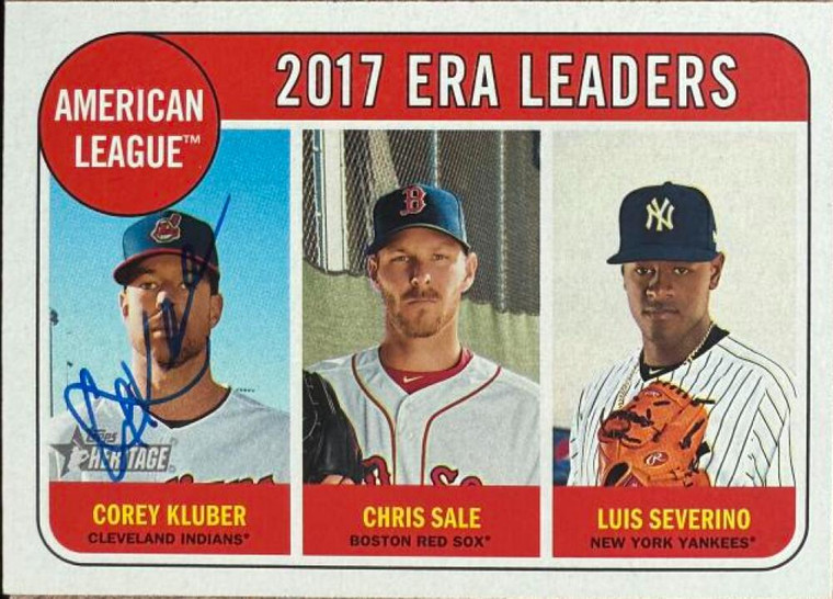 Corey Kluber Autographed 2018 Topps Heritage #7 2017 A.L. ERA Leaders LL