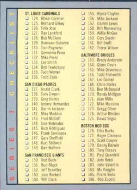 1993 Fleer #359 Checklist 124-246 VG Checklist 
