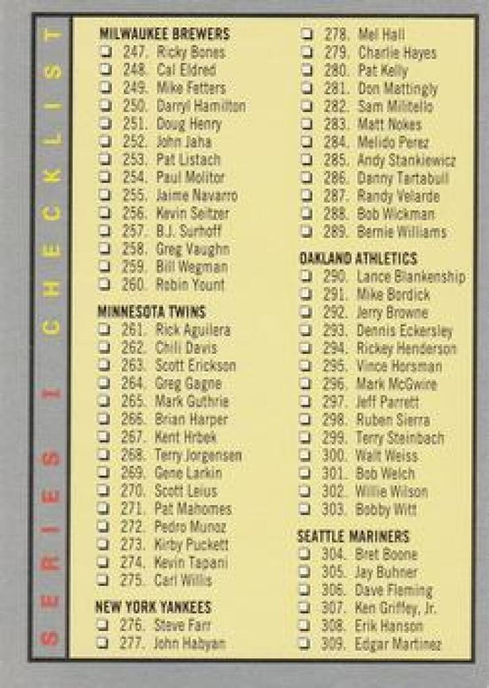 1993 Fleer #360 Checklist 241-360 VG Checklist 