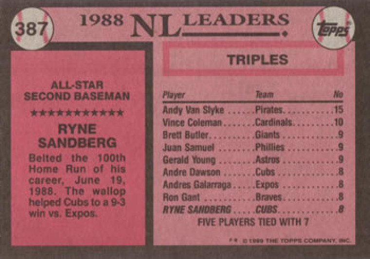 1989 Topps #387 Ryne Sandberg AS NM-MT Chicago Cubs 