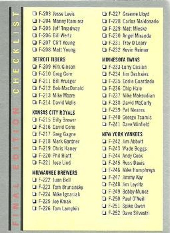 1993 Fleer Final Edition #300 Checklist F201-F300 NM-MT  Checklist 