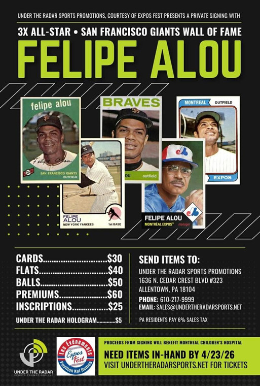 Felipe Alou Autograph Small Flat Items