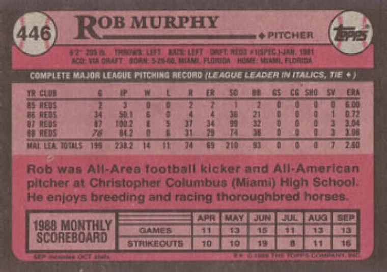 1989 Topps #446 Rob Murphy NM-MT Cincinnati Reds 