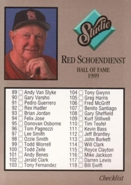 1992 Studio #262 Red Schoendienst Checklist VG 