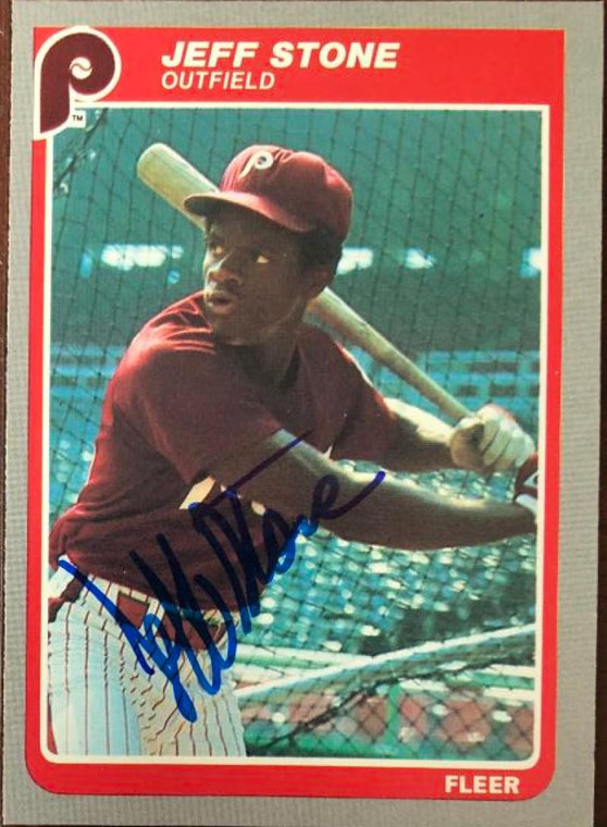 Jeff Stone Autographed 1985 Fleer #266 Philadelphia Phillies Card