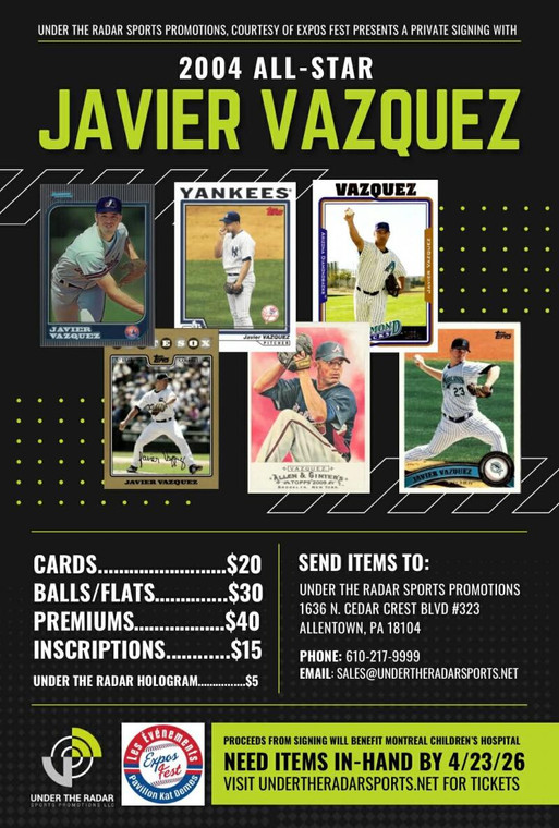 Javier Vazquez Autograph Baseball Cards 