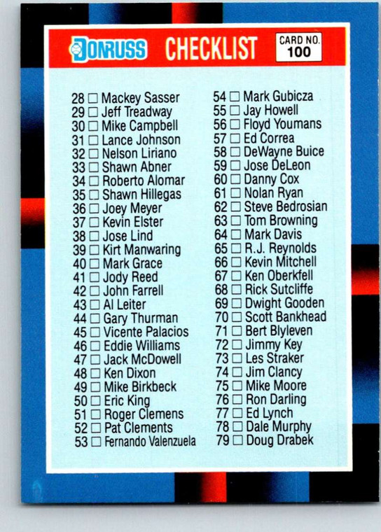 SOLD 13169 1988 Donruss #100a Checklist 28-137 NM-MT 