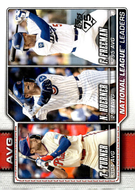 SOLD 187199 2026 Topps #151 Freddie Freeman/Nico Hoerner/Trea Turner League Leaders NM-MT Chicago Cubs/Los Angeles Dodgers/Philadelp