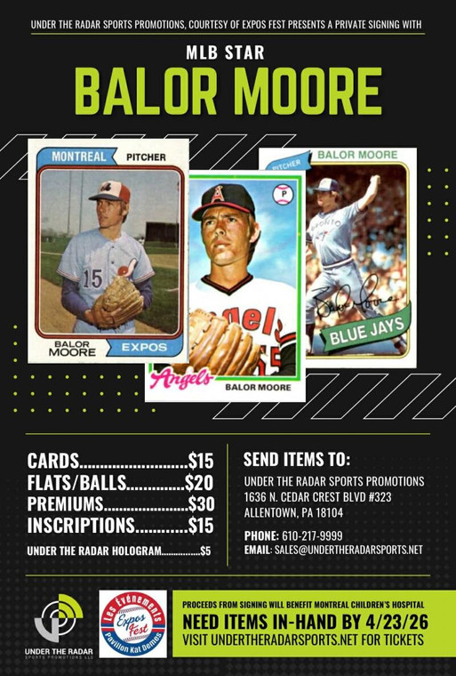 Balor Moore Autograph Flat Items and Baseballs