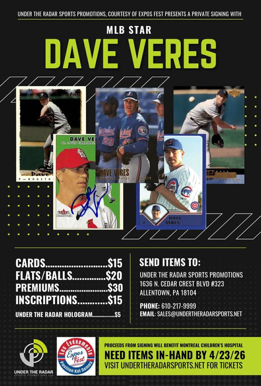 Dave Veres Autograph Flat Items and Baseballs