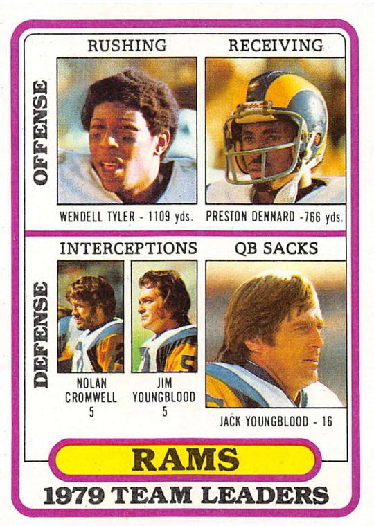 1980 Topps #394 Wendell Tyler/Preston Dennard/Nolan Cromwell/Jim Youngblood/Jack Youngblood TL VG  Los Angeles Rams 