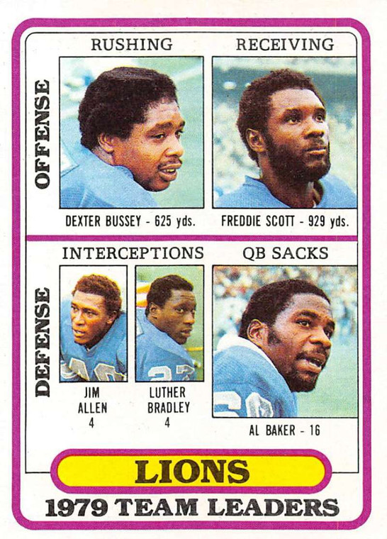 1980 Topps #488 Dexter Bussey/Freddie Scott/Jim Allen/Dexter Bradley/Al Baker TL VG  Detroit Lions 
