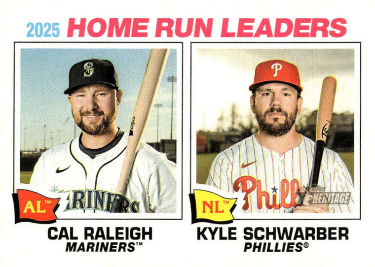 2026 Topps Heritage #2 Cal Raleigh/Kyle Schwarber League Leader NM-MT  Philadelphia Phillies/Seattle Mariners 
