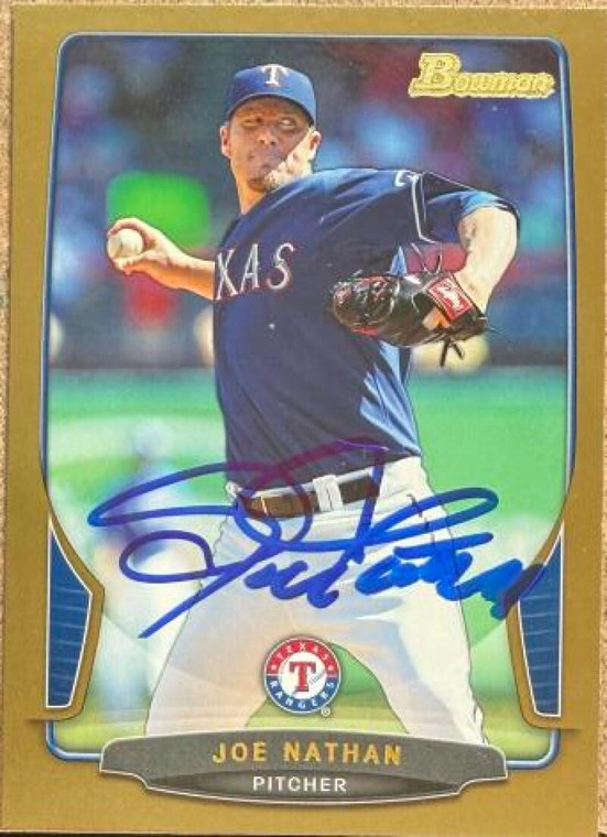 Joe Nathan Autographed 2013 Bowman Gold #89 Texas Rangers Card