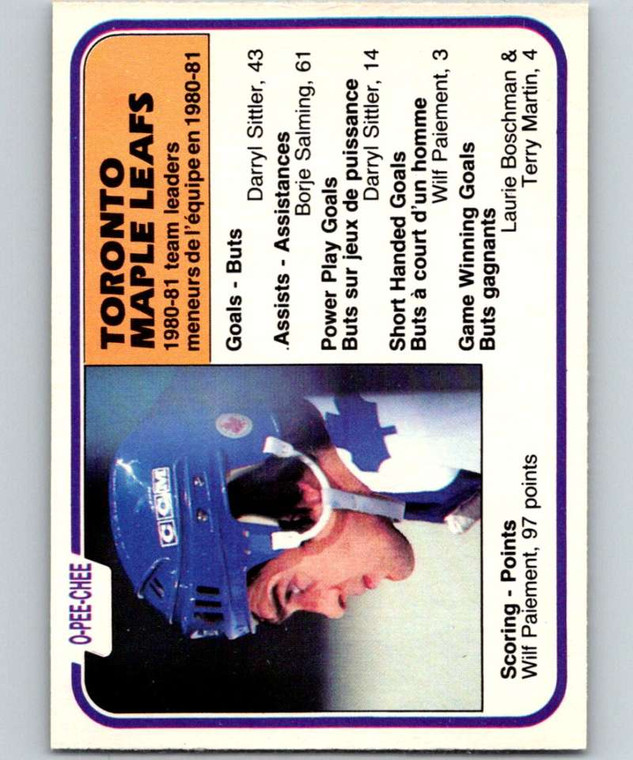1981-82 O-Pee-Chee #326 Wilf Paiement TL VG Toronto Maple Leafs 
