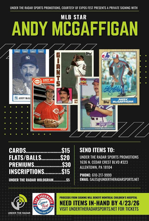 Andy McGaffigan Autograph Flat Items and Baseballs ID: 194657