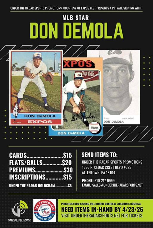 Don DeMola Autograph Flat Items and Baseballs