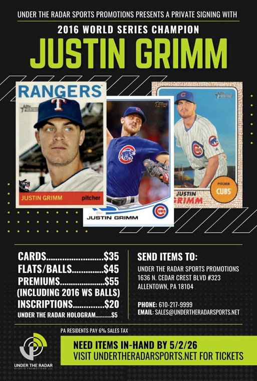 Justin Grimm Autograph Premium Item (Including 2016 W.S Balls)