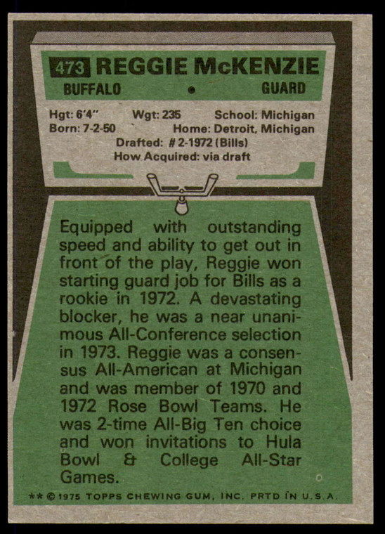1975 Topps #473 Reggie Mckenzie VG  Buffalo Bills 