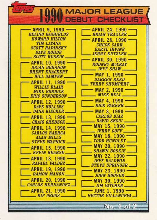 1991 Topps 1990 Debut #170 Checklist NM-MT Checklist 