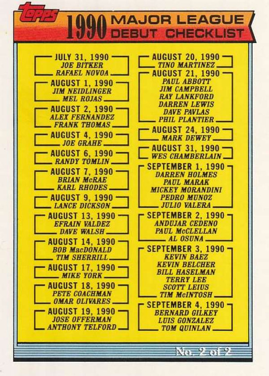 1991 Topps 1990 Debut #171 Checklist NM-MT Checklist 