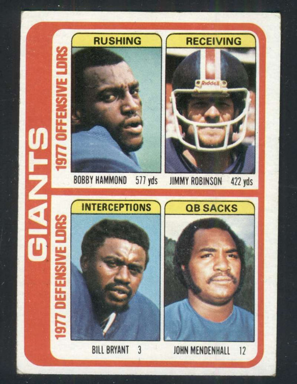 1978 Topps #518 Bobby Hammond/Jimmy Robinson/Bill Bryant/John Mendenhall TL VG  New York Giants 