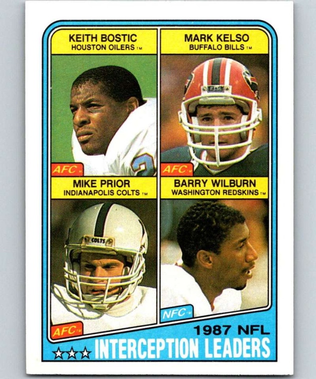 1988 Topps #219 Keith Bostic/Mark Kelso/Mike Prior/Barry Wilburn Interception Leaders NM-MT  Houston Oilers/Buffalo Bill