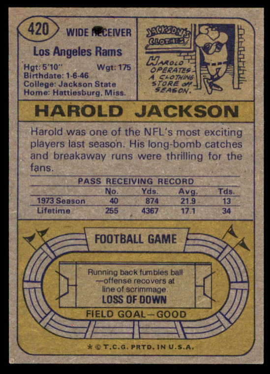1974 Topps #420 Harold Jackson VG Los Angeles Rams 