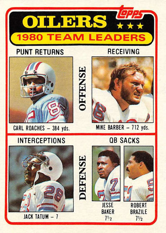 1981 Topps #207 Carl Roaches/Mike Barber/Jack Tatum/Jesse Baker/Robert Brazile TL VG Houston Oilers 