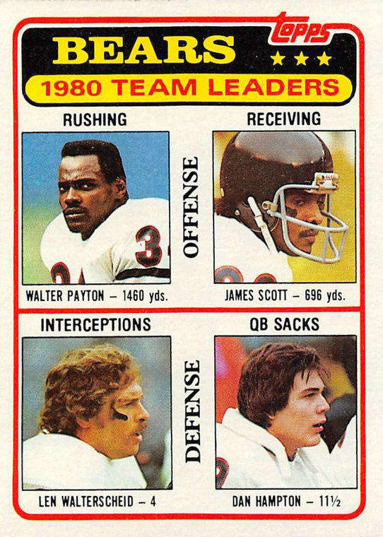 1981 Topps #264 Walter Payton/James Scott/Len Walterscheid/Dan Hampton TL VG Chicago Bears 