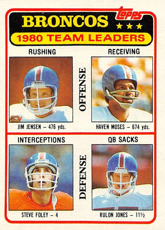1981 Topps #303 Jim Jensen/Haven Moses/Steve Foley/Rulon Jones TL VG Denver Broncos 