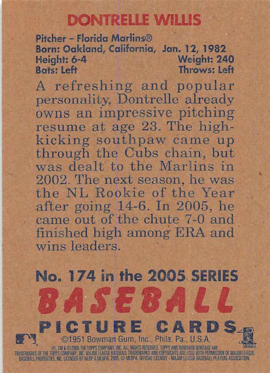 2005 Bowman Heritage #174 Dontrelle Willis NM-MT Florida Marlins 