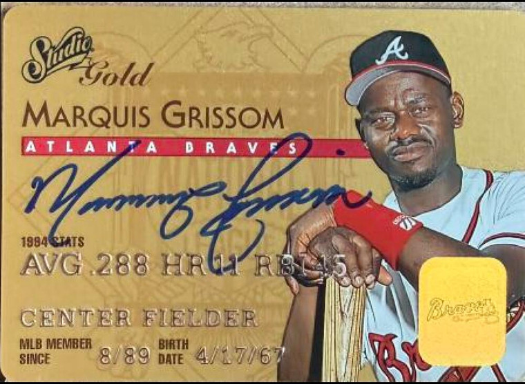 Marquis Grissom Autographed 1995 Studio - Gold #335 Atlanta Braves Card