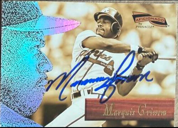 Marquis Grissom Autographed 1996 Pinnacle Aficionado #63 Atlanta Braves Card
