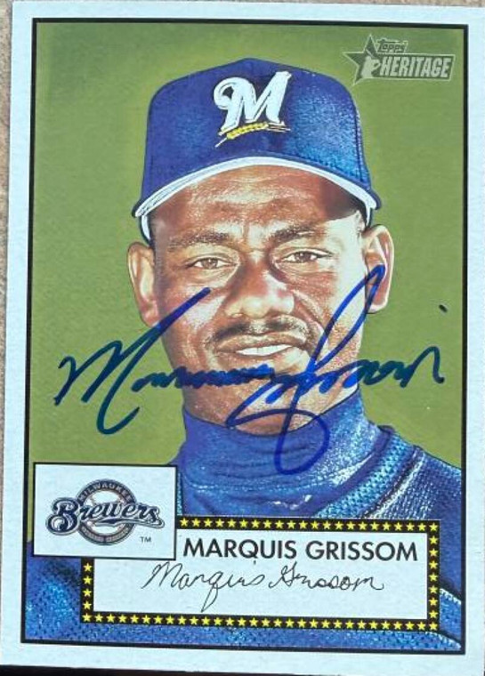 Marquis Grissom Autographed 2001 Topps Heritage #59 Milwaukee Brewers Card Red Back 