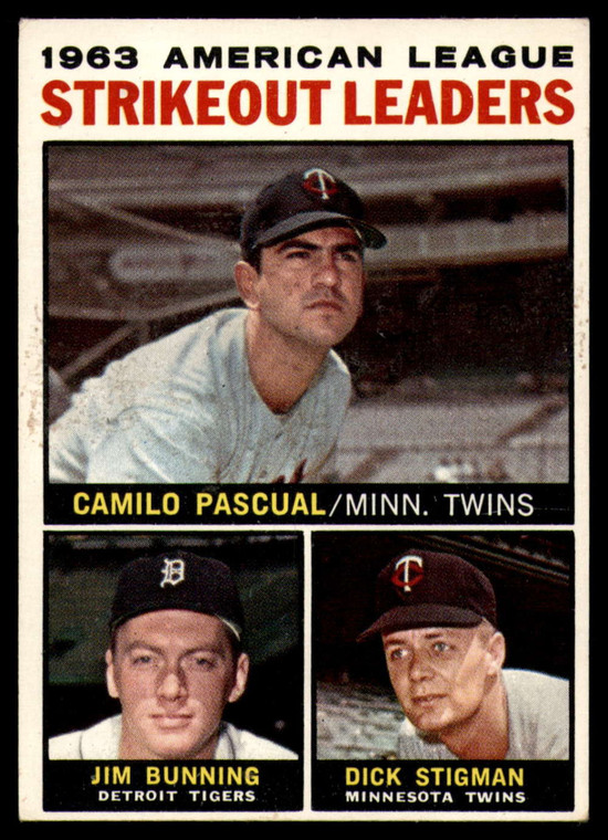 1964 Topps #6 Camilo Pascual/Jim Bunning/Dick Stigman AL Strikeout Leaders VG Minnesota Twins/Detroit Tigers 