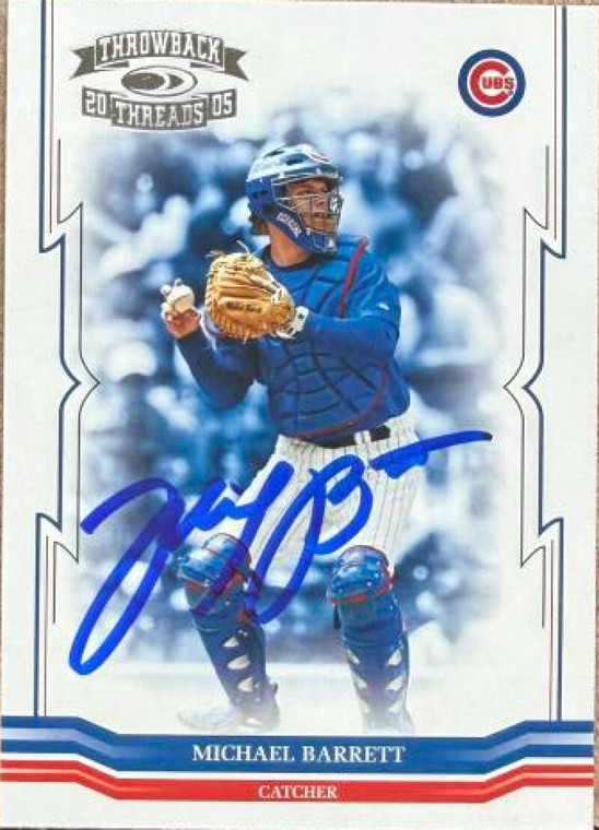 Michael Barrett Autographed 2005 Donruss Throwback Threads #8 Chicago Cubs Card