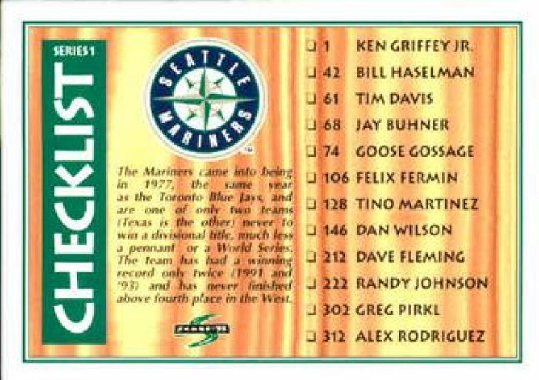 1995 Score #328 Team Checklists NM-MT  Seattle Mariners/San Diego Padres 