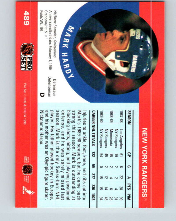 1990-91 Pro Set #489 Mark Hardy NM-MT  New York Rangers 