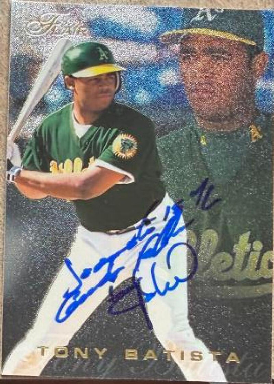 Tony Batista Autographed 1996 Flair #141 Oakland Athletics. RC, VAR: Gold lettering, silver background 