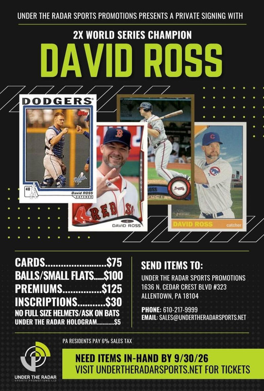 David Ross Autograph  Small Flat Items and Baseballs