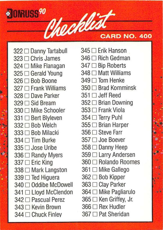 1990 Donruss #400b Checklist 322-419 NM-MT Various 