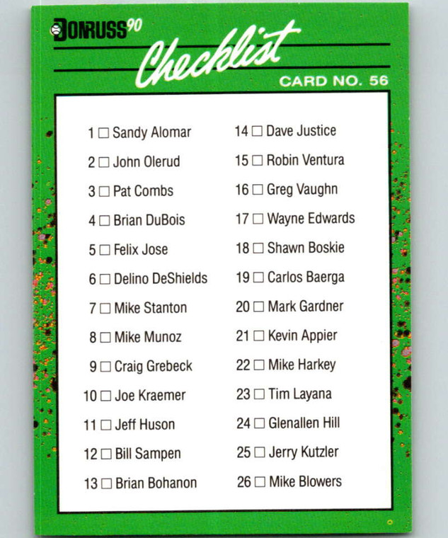 1990 Donruss Rookies #56 Checklist 1-56 VG Checklist 