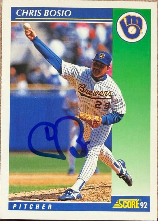 Chris Bosio Autographed 1992 Score #37 Milwaukee Brewers Card