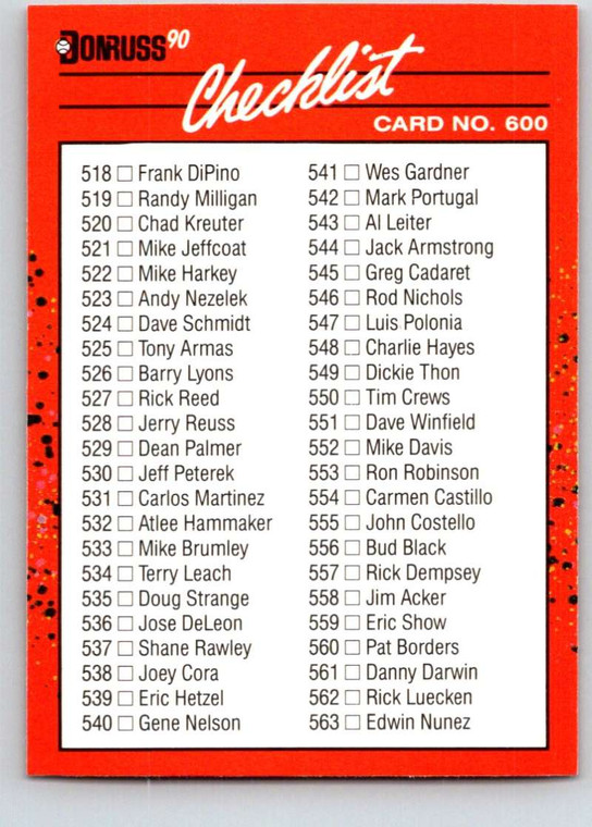 1990 Donruss #600a Checklist 538-639 NM-MT Various 
