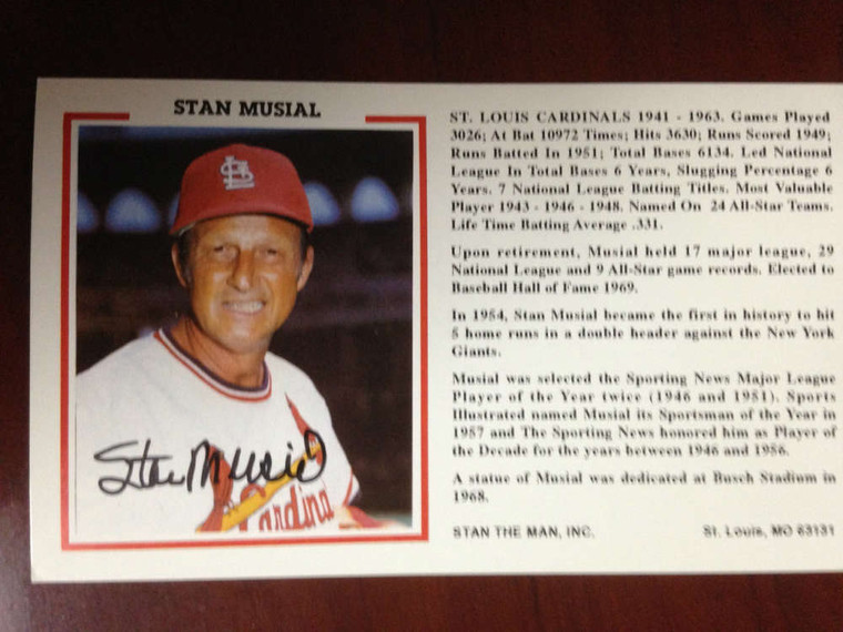 Stan Musial Autographed Stan the Man Postcard 